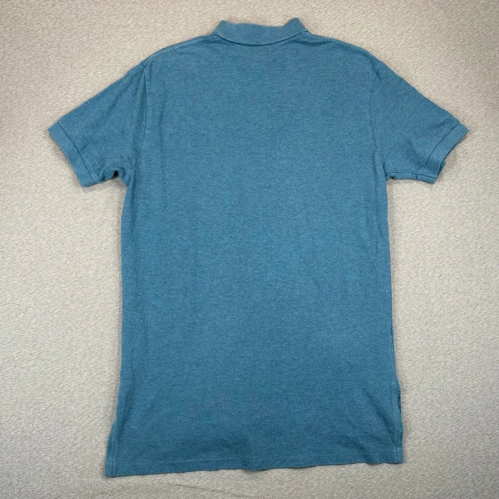 Ralph Lauren Polo Shirt Mens Medium Teal Blue Heathered Cotton Pique Mesh Preppy